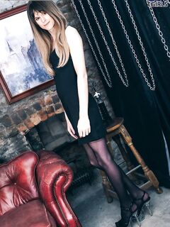 British shemale Chloe Lox poses and masturbates in her nylon stockings
